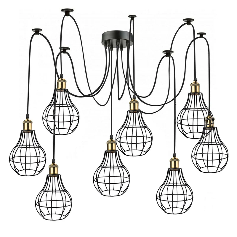 Ledsone Vintage 8 flammig Pendelleuchte Käfig Spinnenlampe ~2268