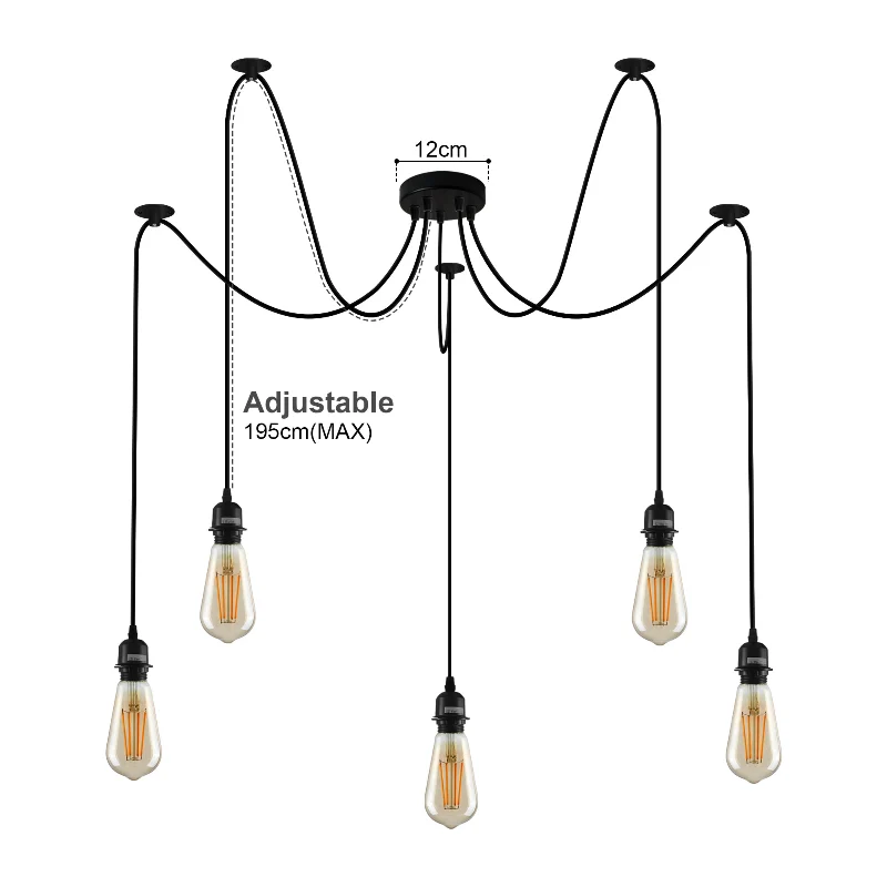 Verstellbare 5-Licht-Pendelleuchte Spider Schwarz E27 ~2263