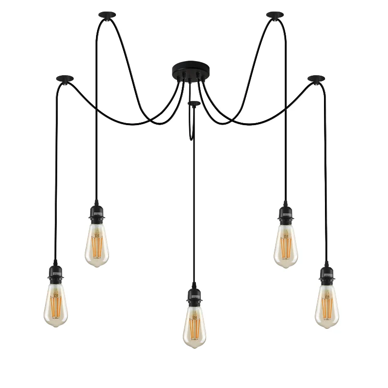 Verstellbare 5-Licht-Pendelleuchte Spider Schwarz E27 ~2263