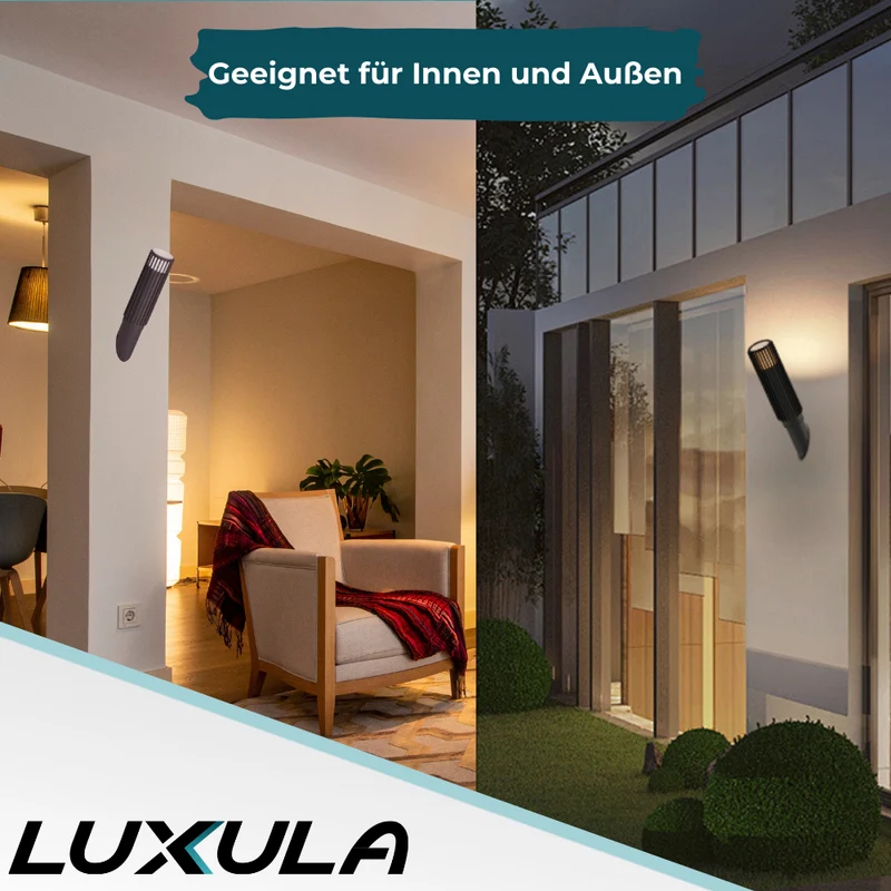 Stillvolle Wandleuchte, Innen/Außen, schwarz, GU10 Fassung, IP54, Aluminium