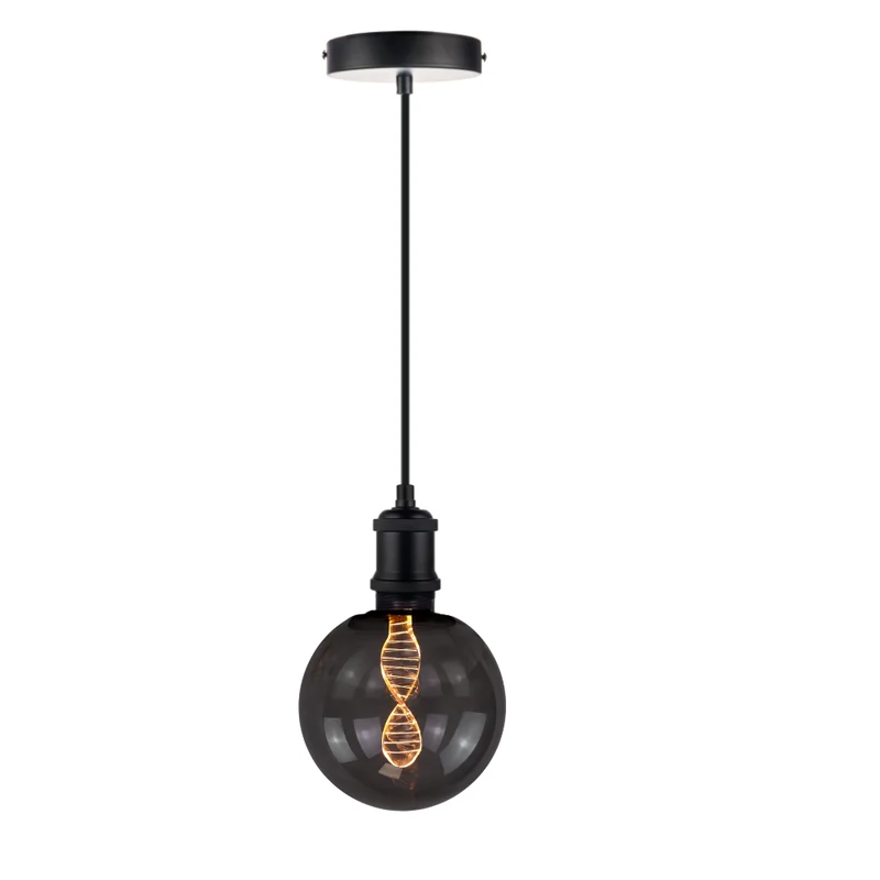 LED Filament Leuchtmittel DNA schwarzes Glas, inkl schwarzer E27-Fassung mit Textilkabel 1,5m, E27, 3.5W, 120lm, 1800K, dimmbar