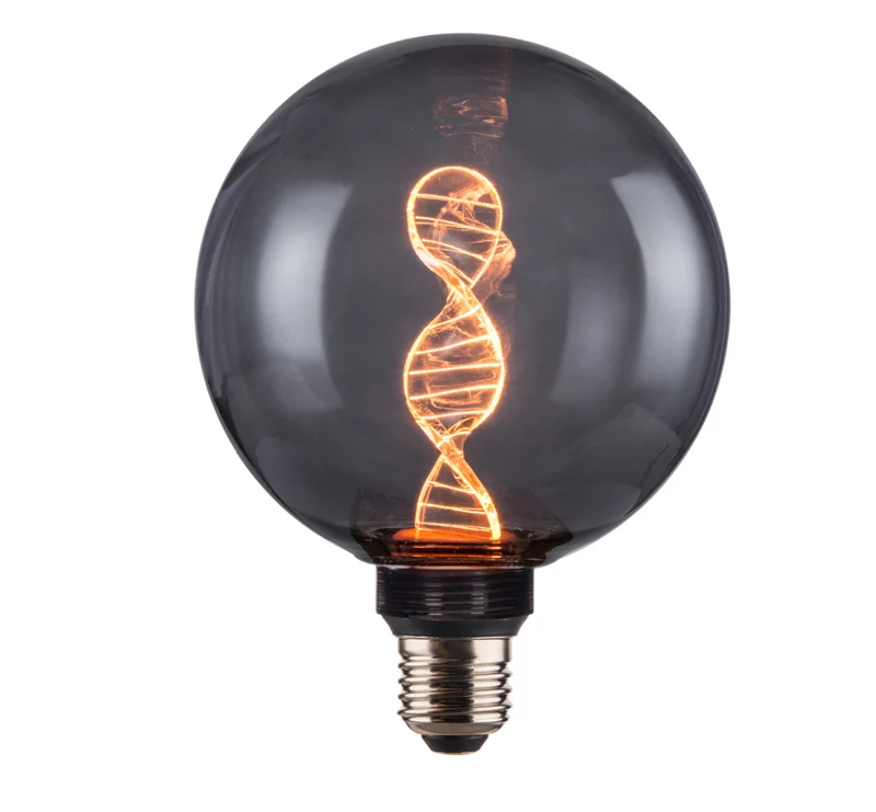 LED Filament Leuchtmittel DNA schwarzes Glas, inkl schwarzer E27-Fassung mit Textilkabel 1,5m, E27, 3.5W, 120lm, 1800K, dimmbar