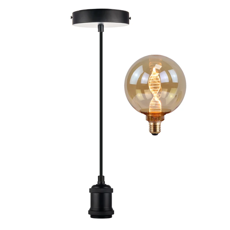 LED Filament Leuchtmittel, inkl schwarzer E27-Fassung mit Textiklkabel, 1,5m, 3.5W, 120lm, 1800K, dimmbar