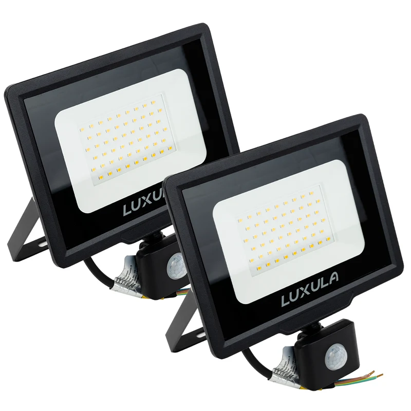 2er Pack LED-Fluter mit Bewegungsmelder, 50 W, 4000 K (neutralweiß), 5000 lm, schwarz, IP65