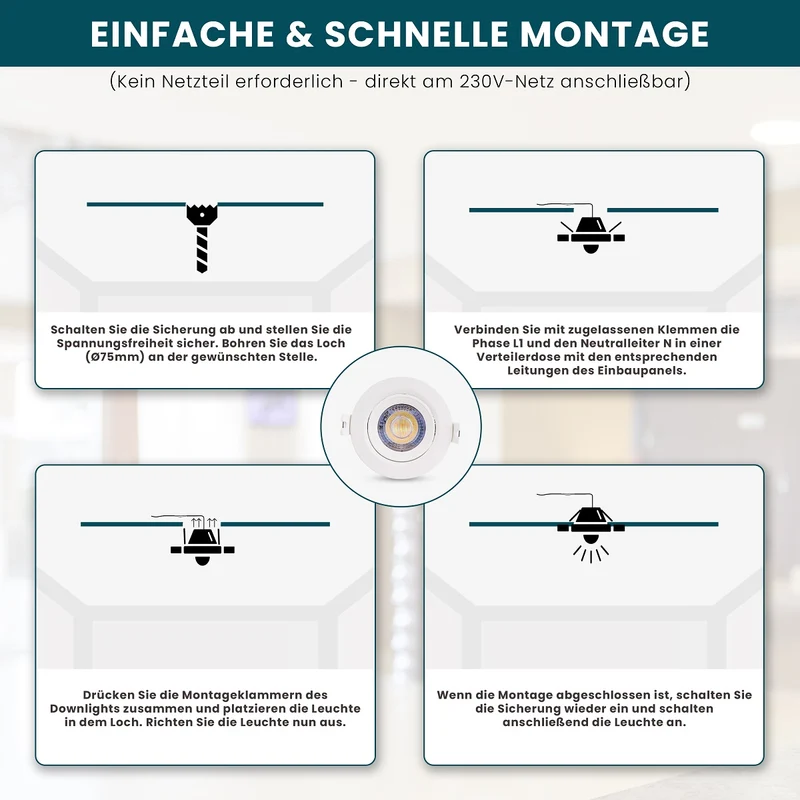 10er Set LED CCT Downlight schwenkbar, 7W, 718lm, 38°, IP44, 3000K-4000K-6000K einstellbar