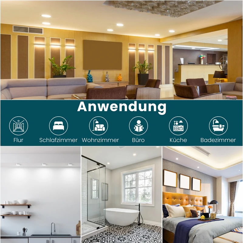 6er Set LED CCT Downlight schwenkbar, 7W, 718lm, 38°, IP44, 3000K-4000K-6000K einstellbar