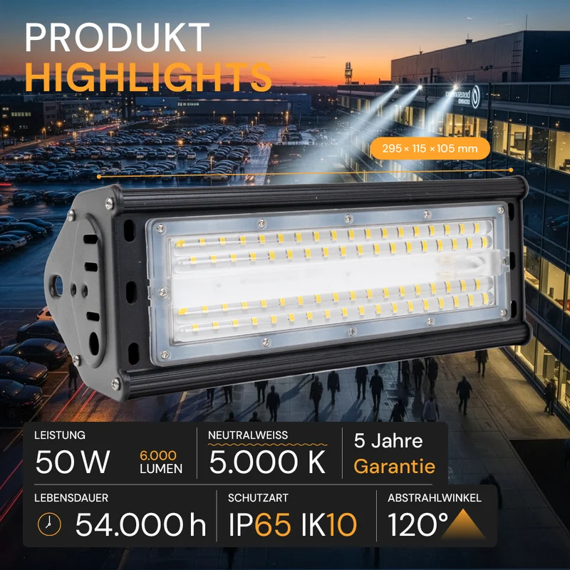 4er Pack LED HighBay Linear, 50 W, 6000 lm, 5000 K, IP65