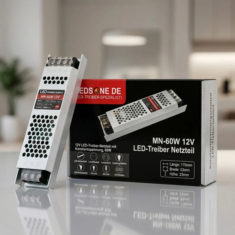 12V LED Trafo 60W 5A Konstantspannung – Slim Netzteil Treiber | IP20 ~1207