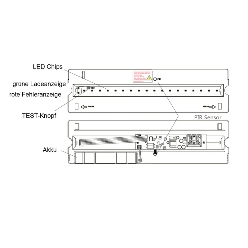 LED-Fluchtwegleuchte mit Fernbedienung, 8h Notstromakku, TEST-Funktion, IP65