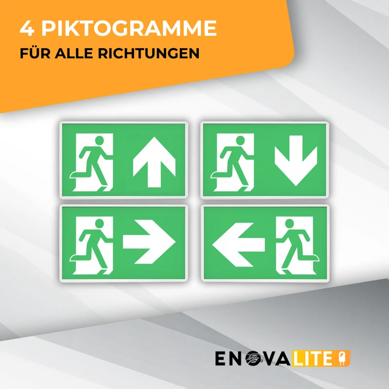 LED-Fluchtwegleuchte mit 8h Notstromakku, TEST-Funktion, Dauer- & Notbetrieb, IP65