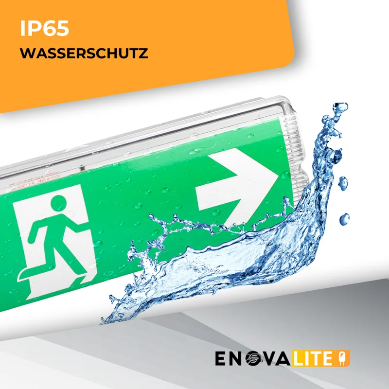 LED-Fluchtwegleuchte mit 8h Notstromakku, TEST-Funktion, Dauer- & Notbetrieb, IP65