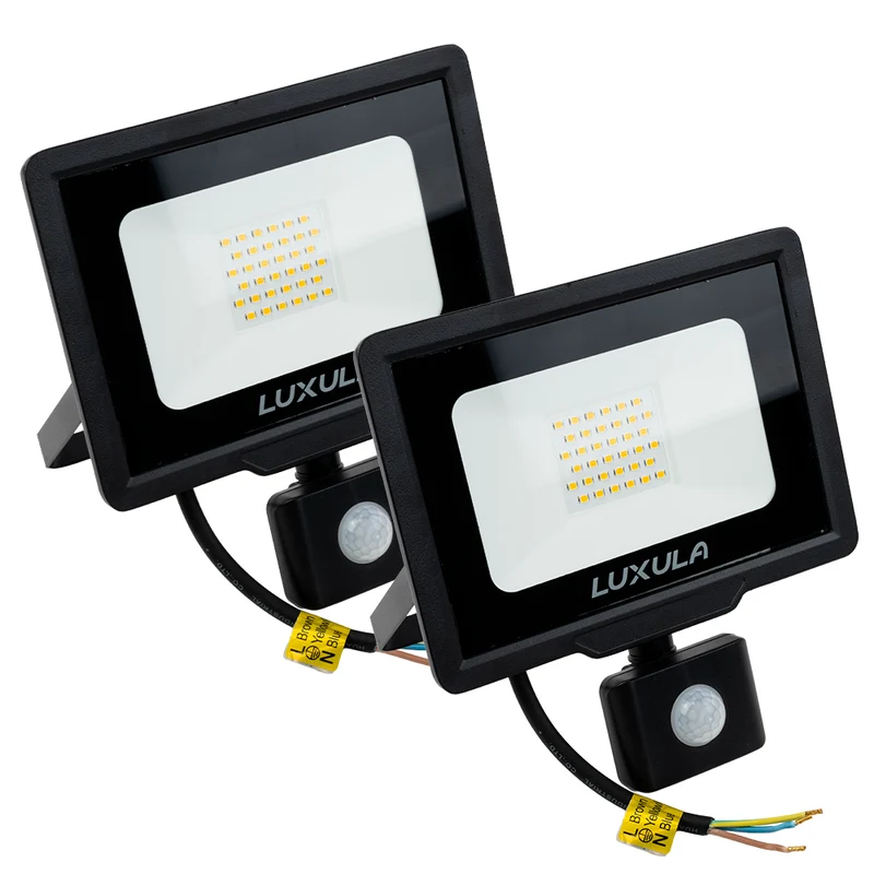 2er Pack LED-Fluter mit Bewegungsmelder, 30 W, 4000 K (neutralweiß), 3000 lm, schwarz, IP65