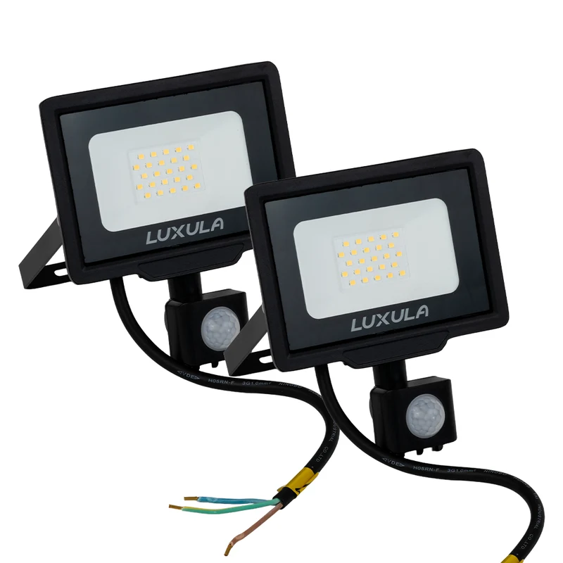 2er Pack LED-Fluter mit Bewegungsmelder, 20 W, 4000 K (neutralweiß), 2000 lm, schwarz, IP65
