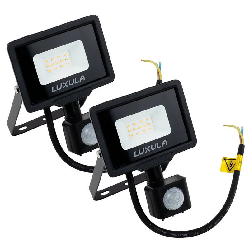 2er Pack LED-Fluter mit Bewegungsmelder, 10 W, 4000 K (neutralweiß), 1000 lm, schwarz, IP65