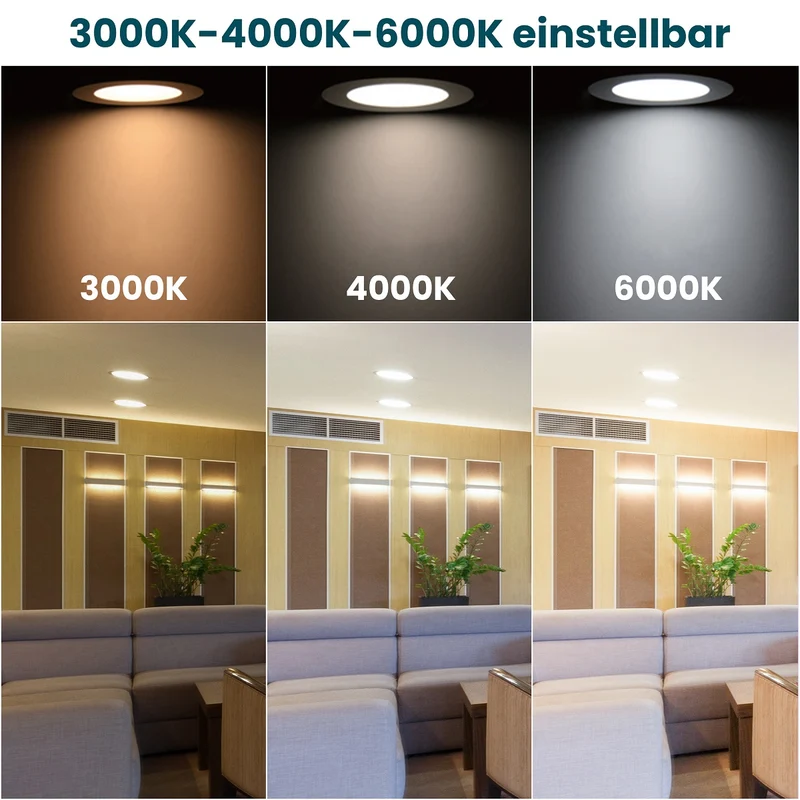 2er Set LED CCT Downlight schwenkbar, 7W, 718lm, 38°, IP44, 3000K-4000K-6000K einstellbar