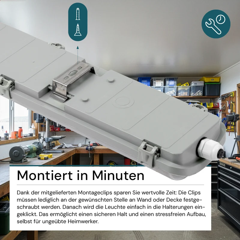 2er Pack LED Wannenleuchte 120cm, inkl 2x18W LED-Röhren T8, 4000K, IP65, IK08