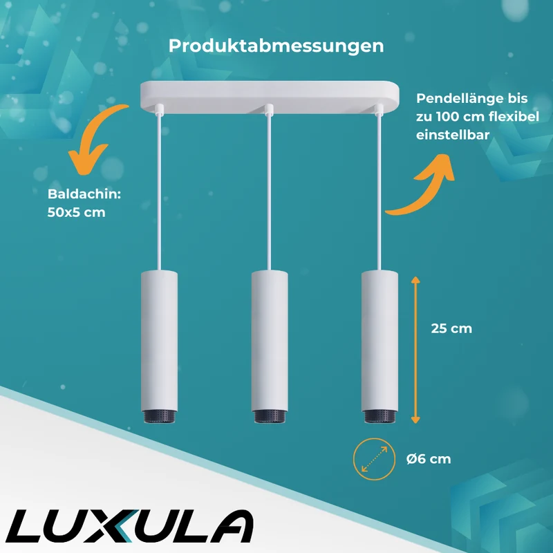LED-Pendelleuchte, weiß/schwarz, aus Aluminium, 3-flammig, GU10-Fassung, IP20