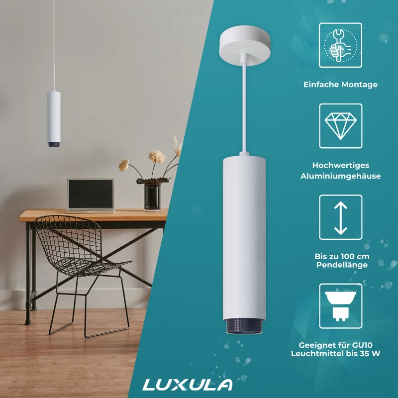LED-Pendelleuchte, weiß/schwarz, aus Aluminium, 1-flammig, GU10-Fassung, IP20