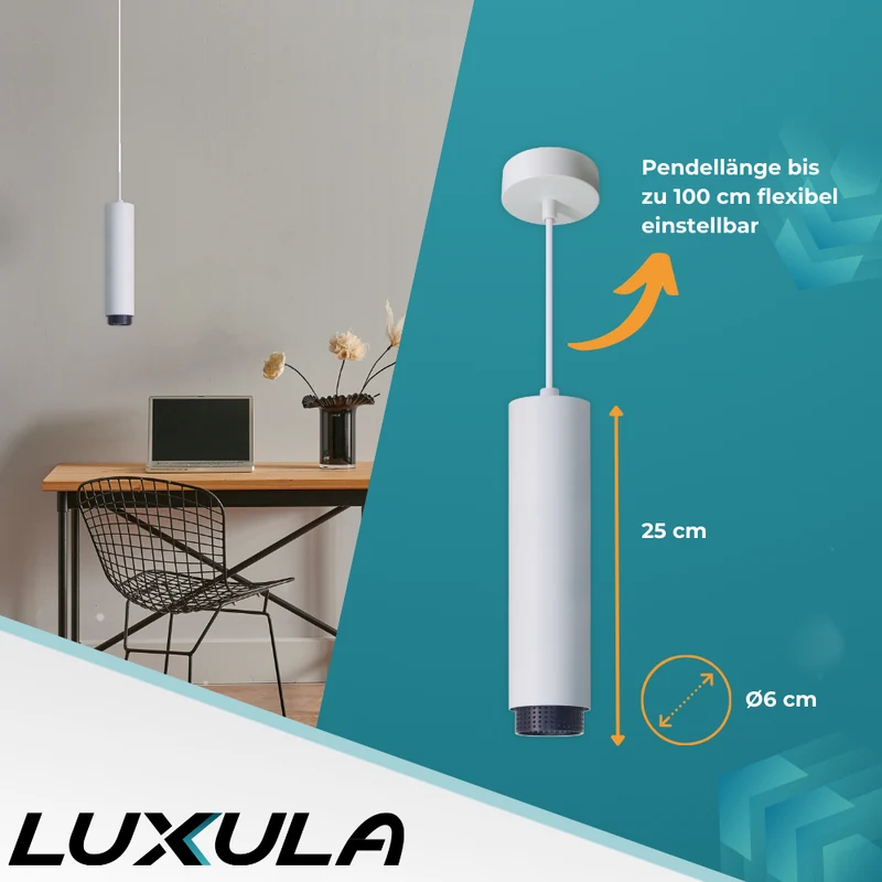 LED-Pendelleuchte, weiß/schwarz, aus Aluminium, 1-flammig, GU10-Fassung, IP20