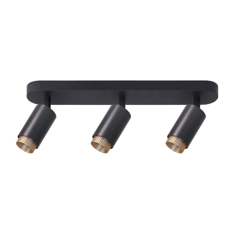 Schwenkbarer LED Aufbauspot mit GU10 Fassung, 3-flammig, schwarz/gold, IP20, Aluminium