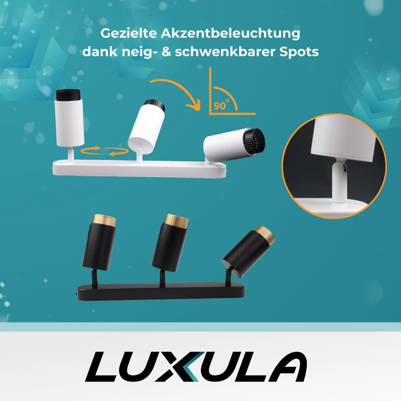 Schwenkbarer LED Aufbauspot mit GU10 Fassung, 3-flammig, schwarz/gold, IP20, Aluminium
