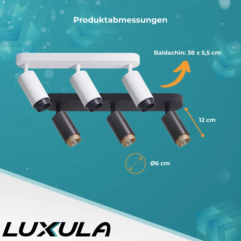 Schwenkbarer LED Aufbauspot mit GU10 Fassung, 3-flammig, schwarz/gold, IP20, Aluminium