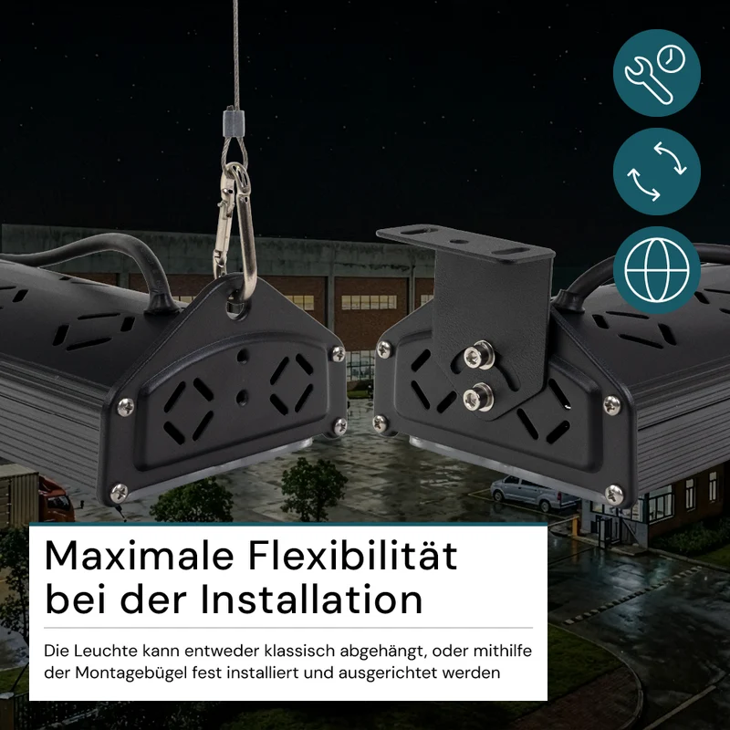 2er Pack LED-Hallenleuchte, linear, 200 W, 24000 lm, 5000 K (neutralweiß), IP65, EPISTAR LED, schwarz