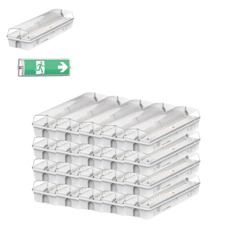 20er-Pack LED-Fluchtwegleuchte mit Notstromakku 3h, TEST-Funktion, Dauer- & Notbetrieb, IP65
