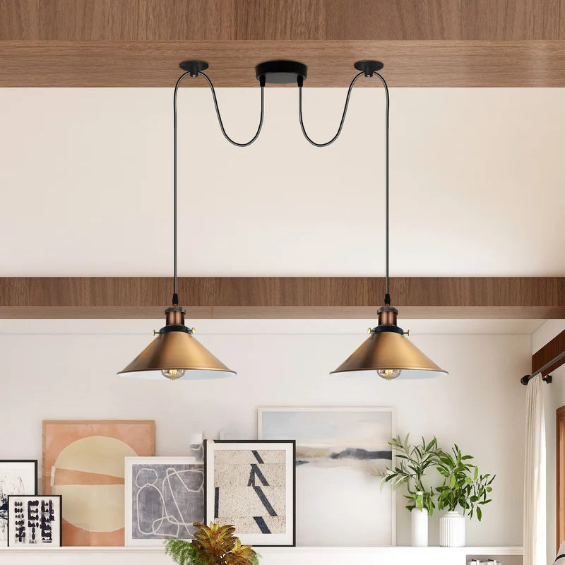 2-Flammig Deckenlampe|Modern Pendelleuchte|E27|Schirm Ø 22cm~2237