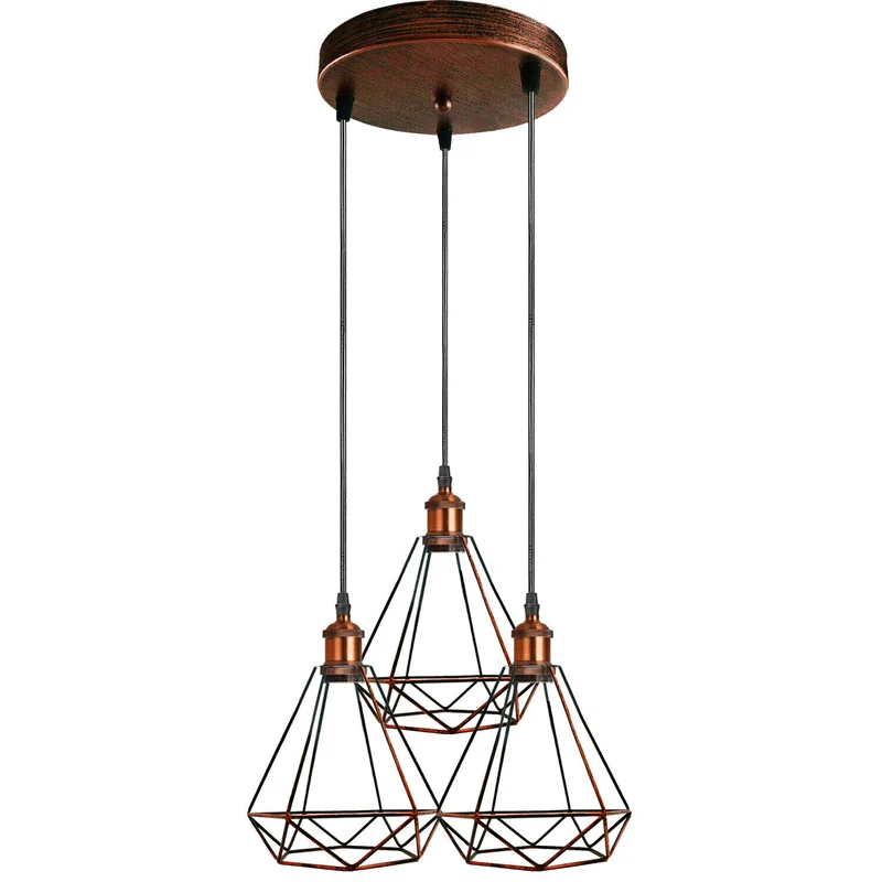 Rustikales Rot Runde Moderne Retro- industrielle Deckenlicht-Schirm hängende Anhänger-Lichtkäfig-3way-Lampe~2414