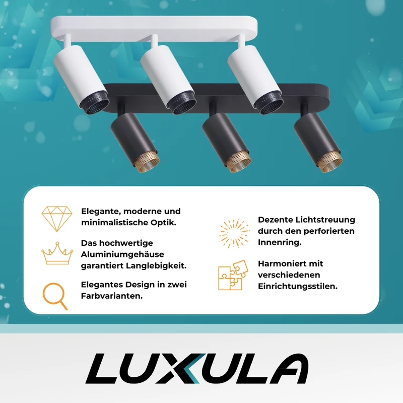 Schwenkbarer LED Aufbauspot mit GU10 Fassung, 3-flammig, weiß/schwarz, IP20, Aluminium