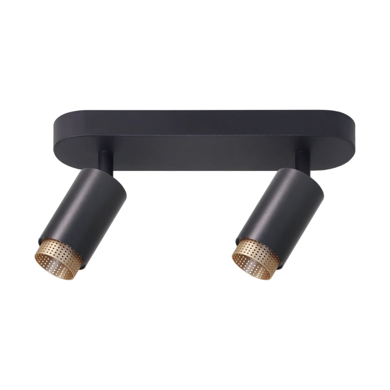 Schwenkbarer LED Aufbauspot mit GU10 Fassung, 2-flammig, schwarz/gold, IP20, Aluminium