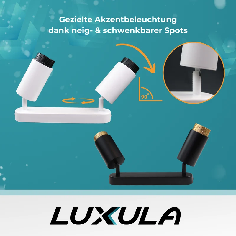 Schwenkbarer LED Aufbauspot mit GU10 Fassung, 2-flammig, schwarz/gold, IP20, Aluminium