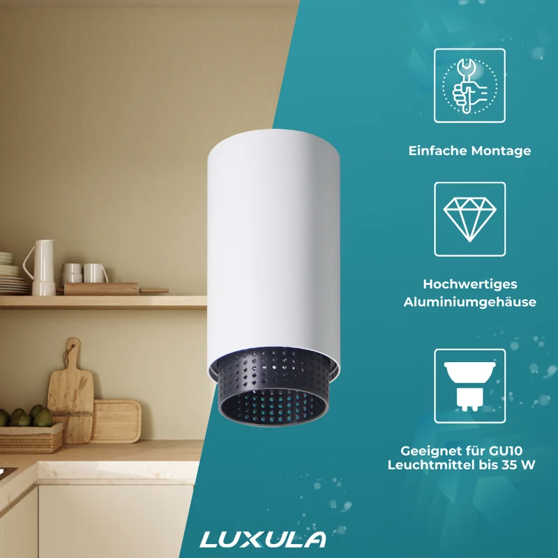 LED Aufbauspot mit GU10 Fassung, weiß/schwarz, IP20, Aluminium