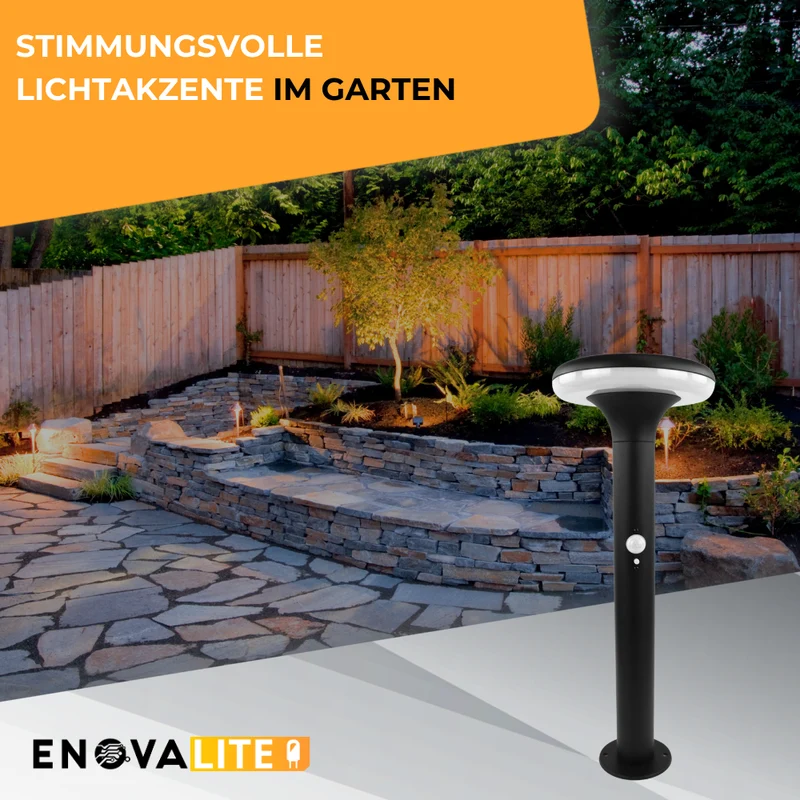 6er-Pack Solar Wegeleuchte mit PIR Sensor, rund, 3000 K (warmweiß), 12 Stunden Leuchtzeit, 3 Lichtmodi, IP54, aus Aluminium