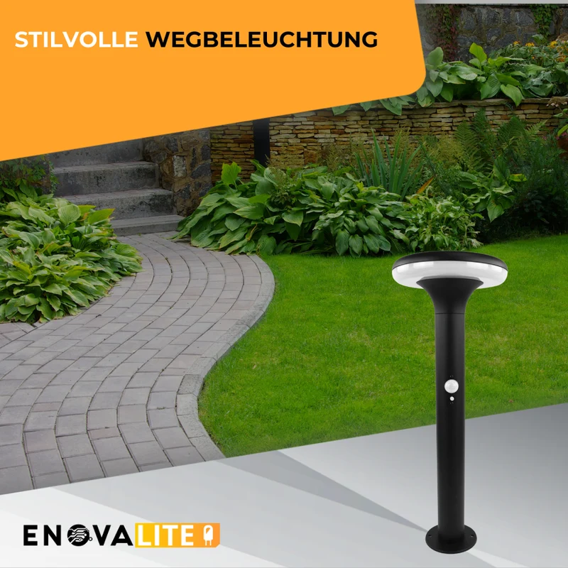 6er-Pack Solar Wegeleuchte mit PIR Sensor, rund, 3000 K (warmweiß), 12 Stunden Leuchtzeit, 3 Lichtmodi, IP54, aus Aluminium