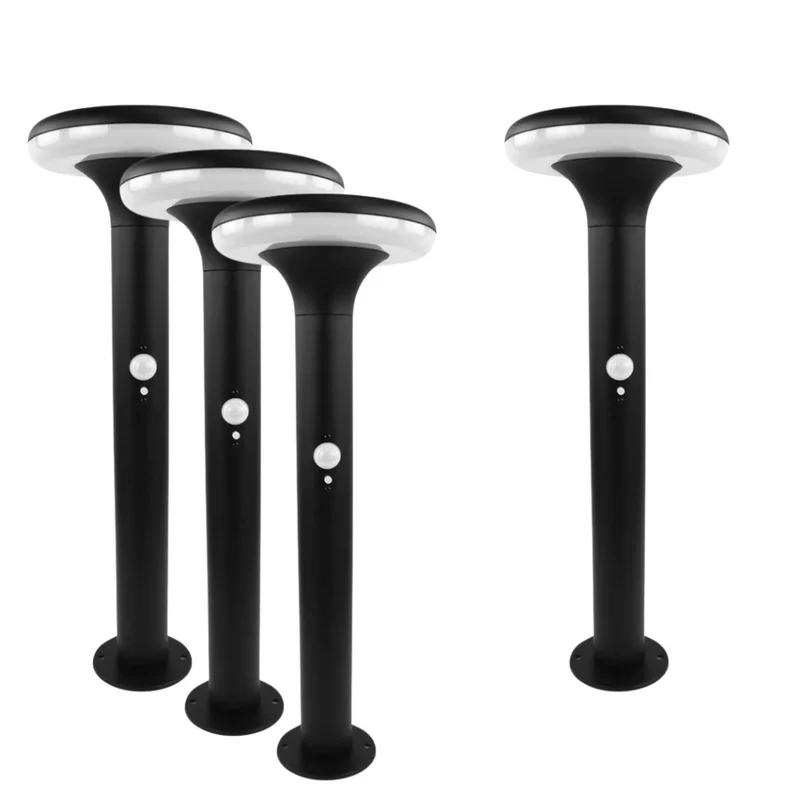 4er-Pack Solar Wegeleuchte mit PIR Sensor, rund, 3000 K (warmweiß), 12 Stunden Leuchtzeit, 3 Lichtmodi, IP54, aus Aluminium