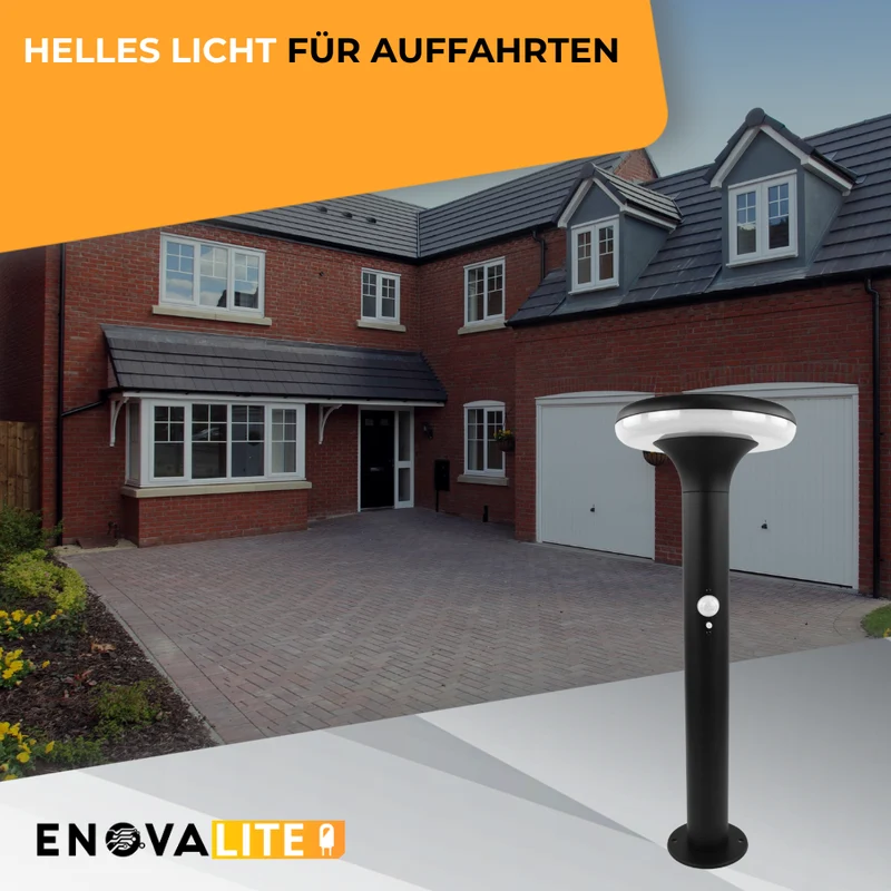 4er-Pack Solar Wegeleuchte mit PIR Sensor, rund, 3000 K (warmweiß), 12 Stunden Leuchtzeit, 3 Lichtmodi, IP54, aus Aluminium