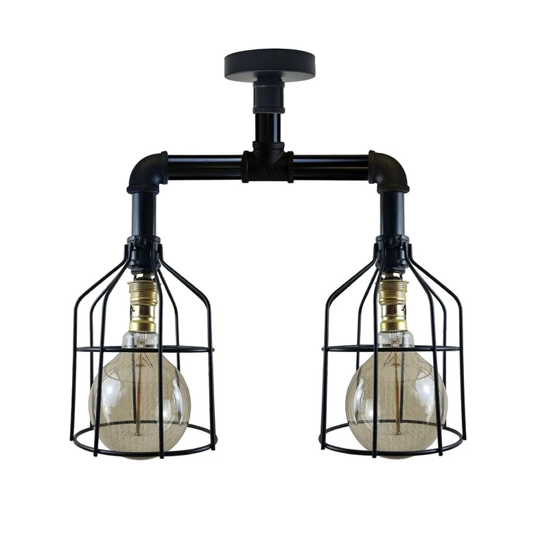 Industrie B22 Vintage Deckenleuchten Metallrohr Retro Loft Decken- und Käfiglampen Rohrlampen ~2407