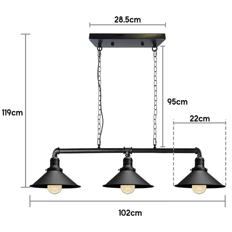 3-flammige Rohr Pendelleuchte – Vintage Industrie Billardlampe | Ø22cm | E27 ~1701