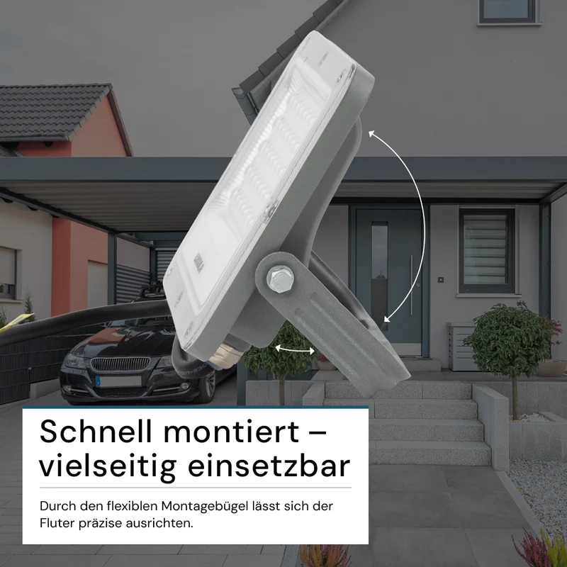 LED-Fluter, 30 W, 4000 K (neutralweiß), 3900 lm, grau, IP65