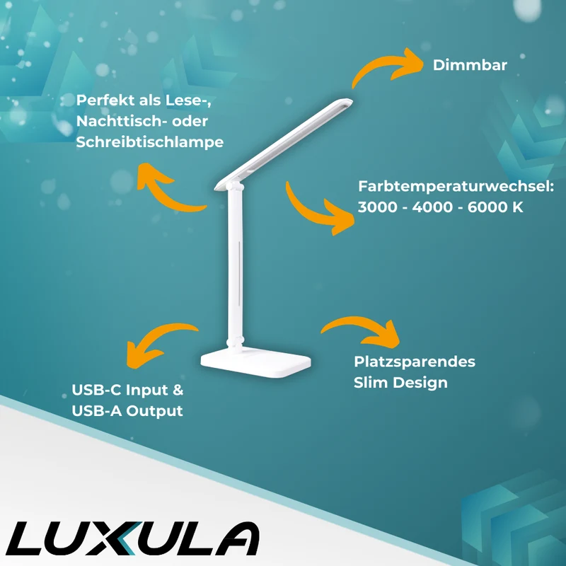LED-Tischlampe, weiß, mit Dimm- und CCT-Funktion, 5 W Leistung