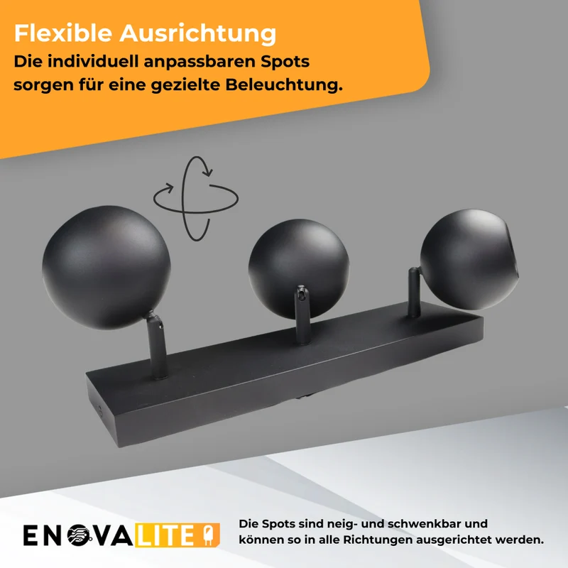 Deckenspot GLOBE, in Schwarz, aus Alu und Stahl, 3-flammig, GU10-Fassung, IP20, Ø10cm