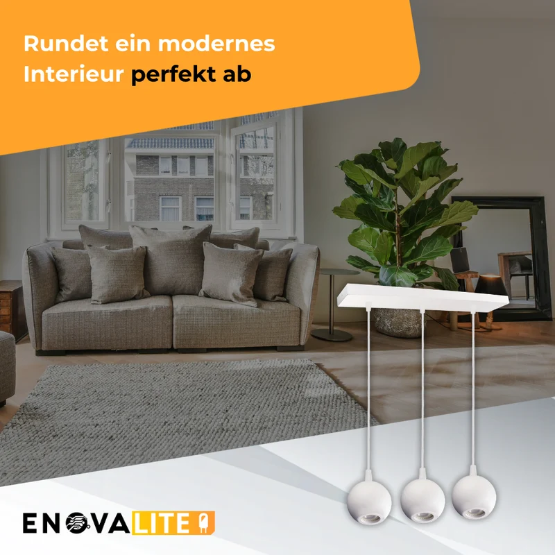 Pendelleuchte GLOBE, in Weiß, aus Alu und Stahl, 3-flammig, GU10-Fassung, IP20, Ø10cm