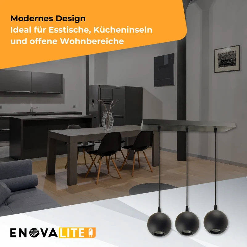 Pendelleuchte aus Alu und Stahl, 3-flammig, GU10-Fassung, Ø10cm