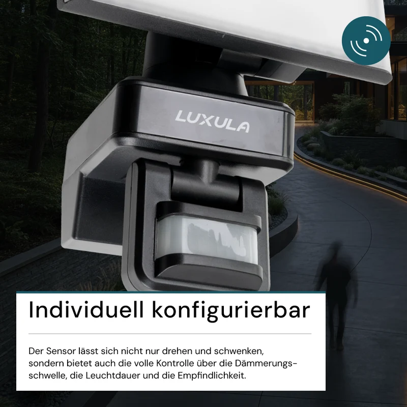 Schwenkbarer LED Fluter mit Bewegungsmelder, 20 W, 2100 lm, 4000 K (neutralweiß), IP54, flexibler Strahler, Aluminiumdruckguss, Wandleuchte