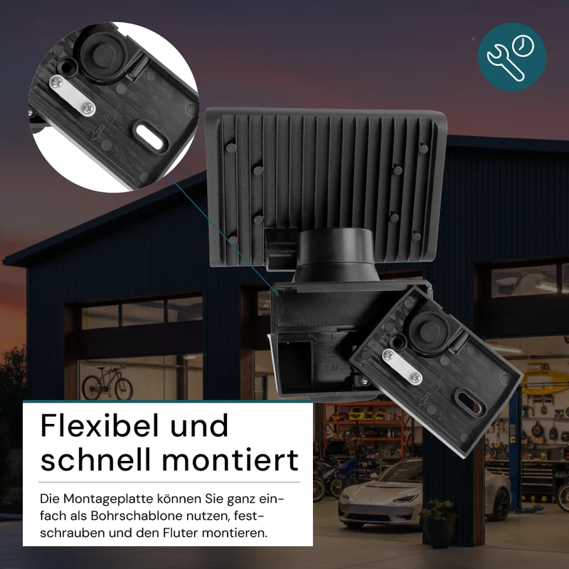 Schwenkbarer LED Fluter mit Bewegungsmelder, 20 W, 2100 lm, 4000 K (neutralweiß), IP54, flexibler Strahler, Aluminiumdruckguss, Wandleuchte