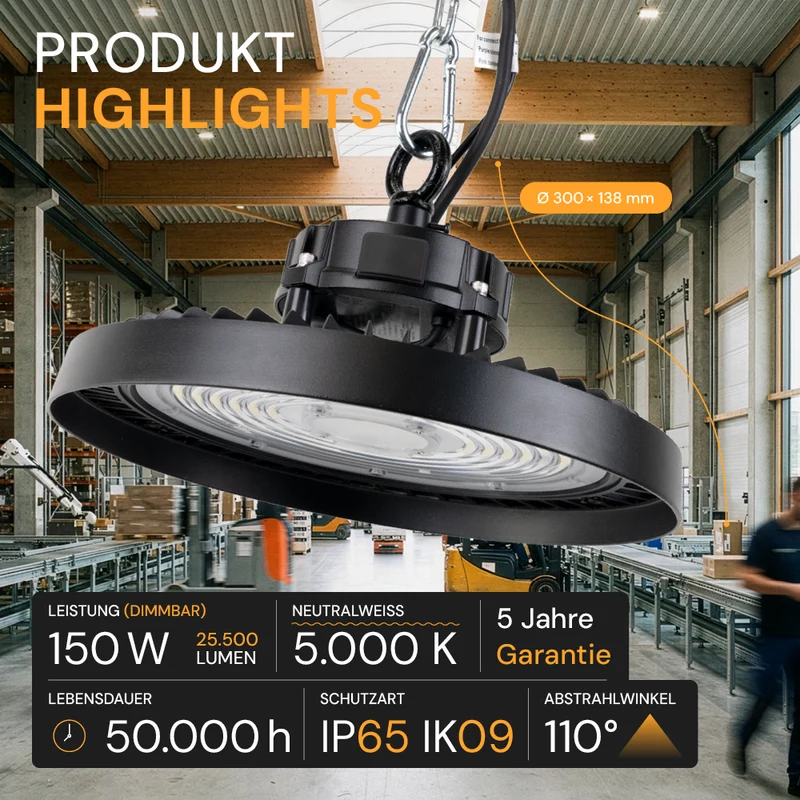 LED HighBay UFO, 150 W, 25500 lm, 5000 K (neutralweiß)