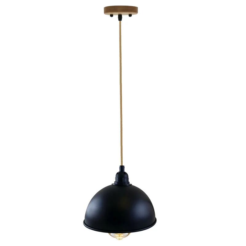 Retro-Stil Vintage industrieller Hanf-Anhänger Lampenschirm aus Metall schwarz innen~2114