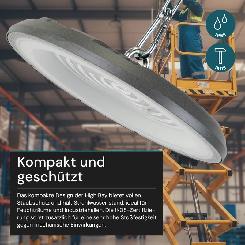 LED-HighBay, UFO, grau, 150 W, 15000 lm, CCT 3000-6500 K (warm-, neutral-, kaltweiß), IP65